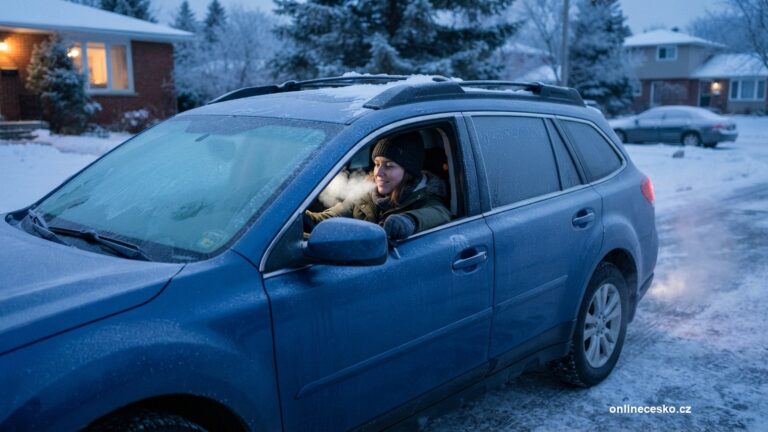 Auto za mrazivého rána s námrazou na oknech