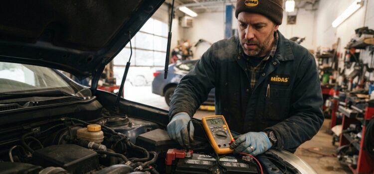 Kontrola autobaterie pod kapotou v zimě