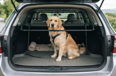 Pes zajisteny v kufru auta za zabranou